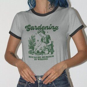 Gardening Because Murder is Wrong- Vintage Design Unisex Cotton Ringer T-Shirt